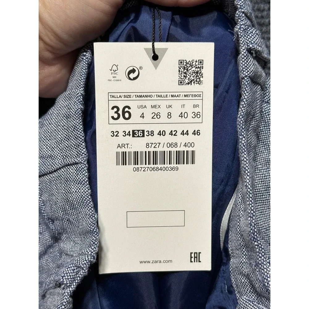 Zara Linen Blend Vest and Shorts Set Women Small Blue 8727/068/400